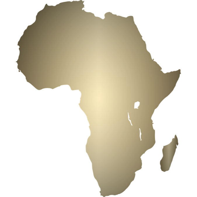 Gold foil map of Africa showing the sovereign territory of The African Federation – principal executing institution of Africa's Sovereign Development Trust® (ASDT®)